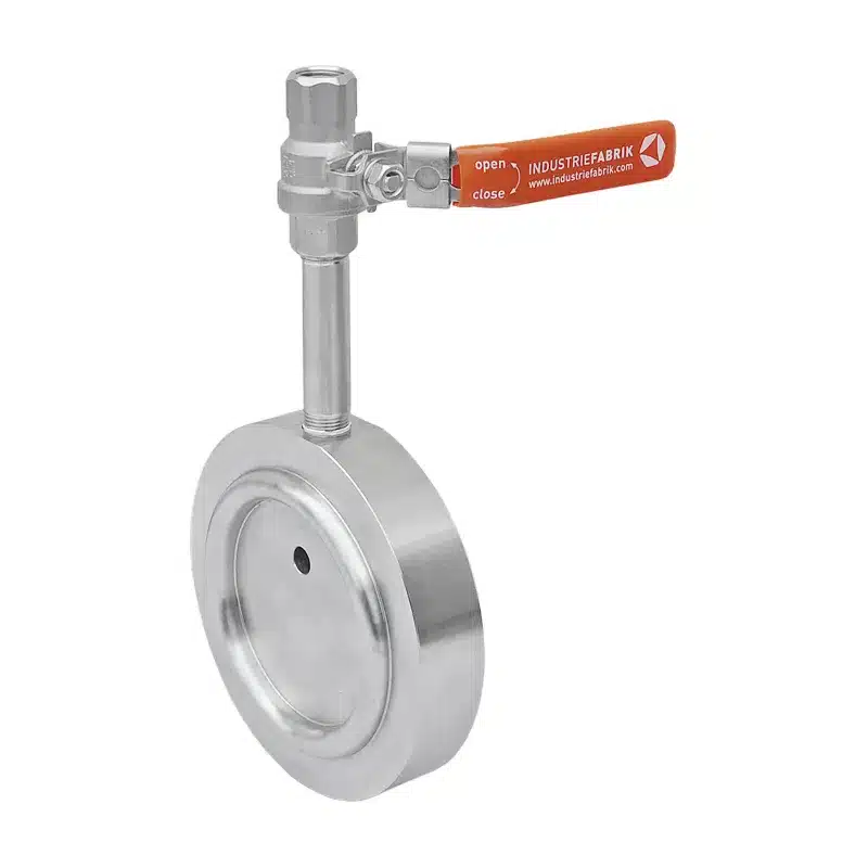 Stainless steel spade blind with vent and ball valve to release pressure before the flange is opened