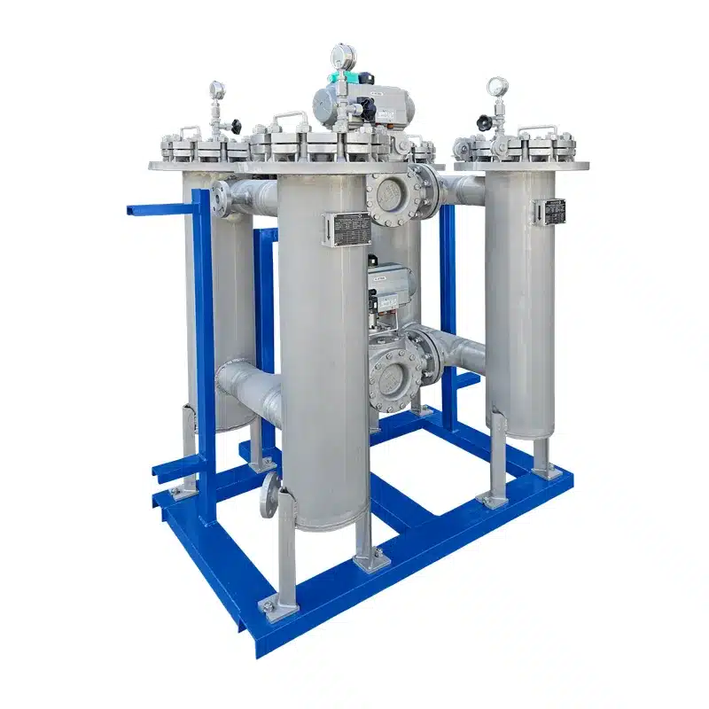Four-chamber changeover strainer with ball valve, pneumatic actuator and position feedback