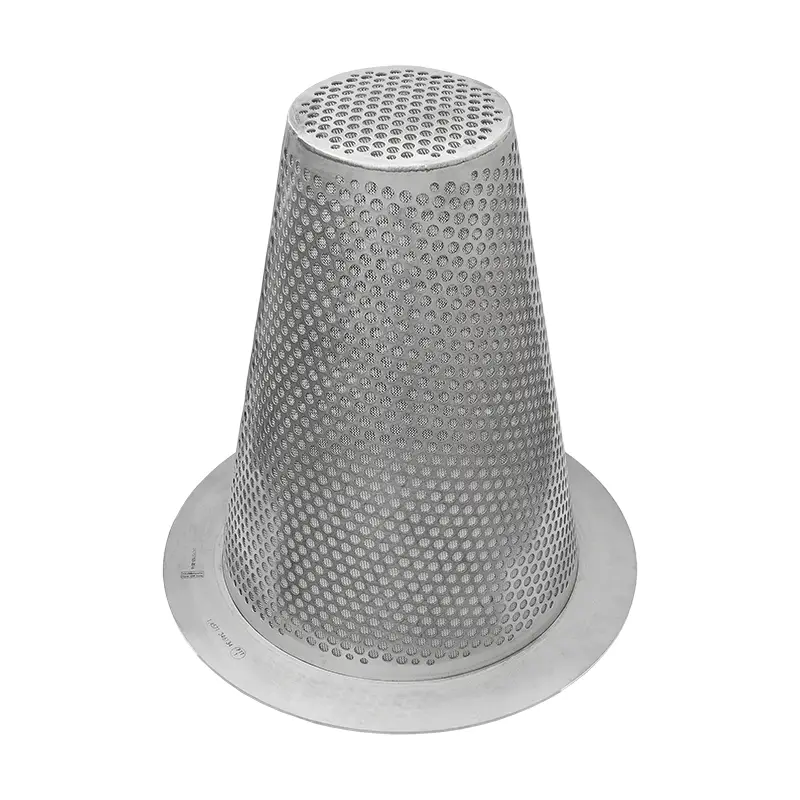 Witch hat strainer DN300 PN25 in stainless steel with 1 mm mesh size as a temporary strainer for steam and condensate