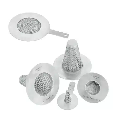 Temporary strainers for commissioning: witch hat strainer and flat plate strainer to protect new pipelines