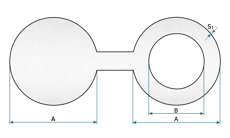 Technical drawing of the spectacle blind with the dimensions to DIN 2626