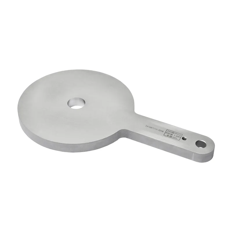 Stainless steel restriction orifice plate DN100 PN16 with laser engraving on the handle