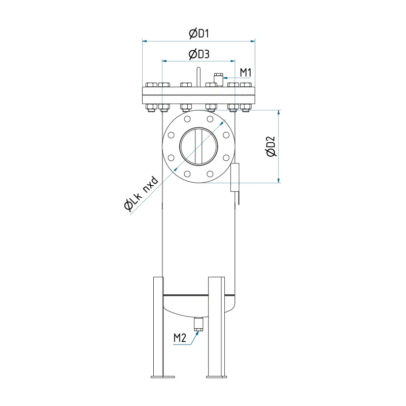 Technical drawing of the simplex strainer with the dimensions of the series, part 2