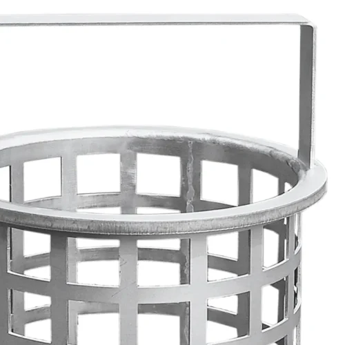One-piece perforated plate basket as strainer element and replacement screen for coarse retention