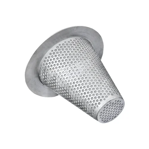 Witch hat strainer DN350 in stainless steel, the conical temporary strainer with a large screen area, here for oil and heavy fuel oil in a tank farm