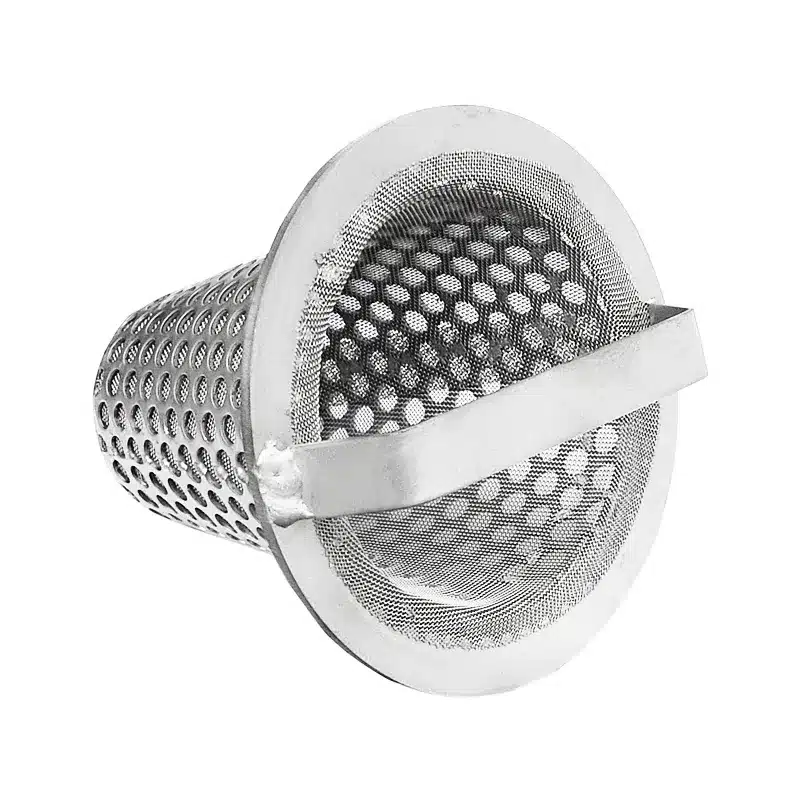 Witch hat strainer in stainless steel in reinforced design, as a pipeline strainer in the line