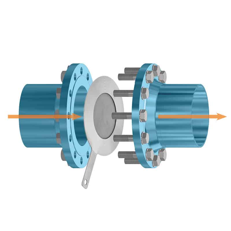 Flat plate strainer in stainless steel as a temporary strainer with mesh size as required, inserted between two flanges in the pipeline