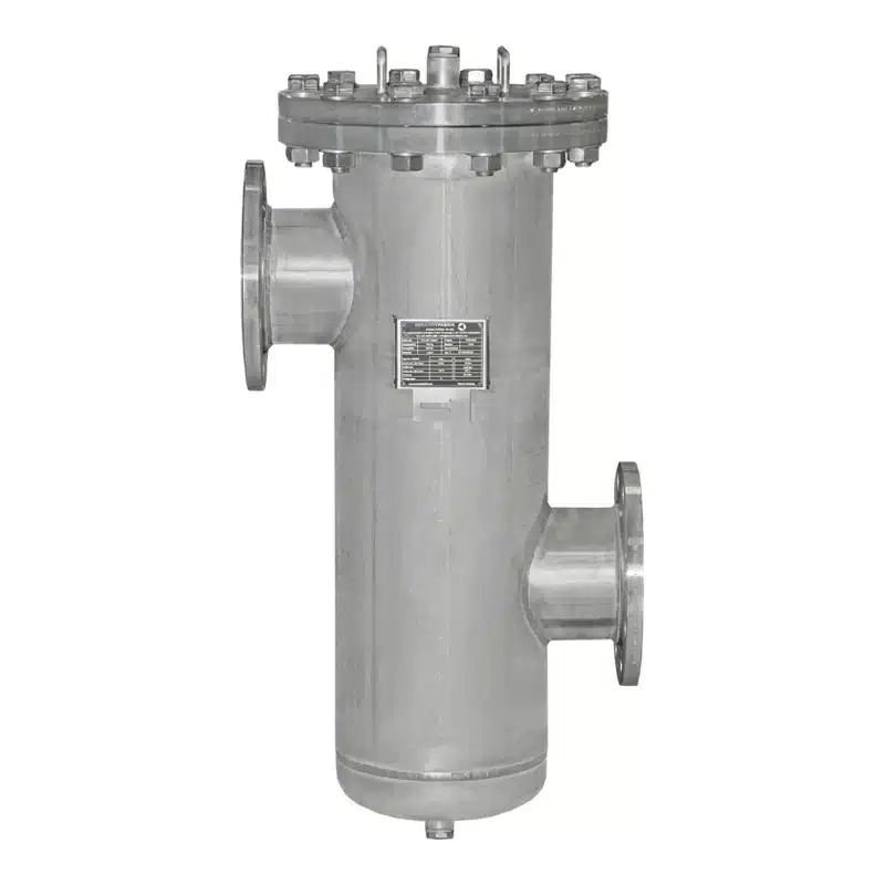 Simplex strainer DN150 in stainless steel with vent socket on the cover and torispherical head, for example for hot water and process water