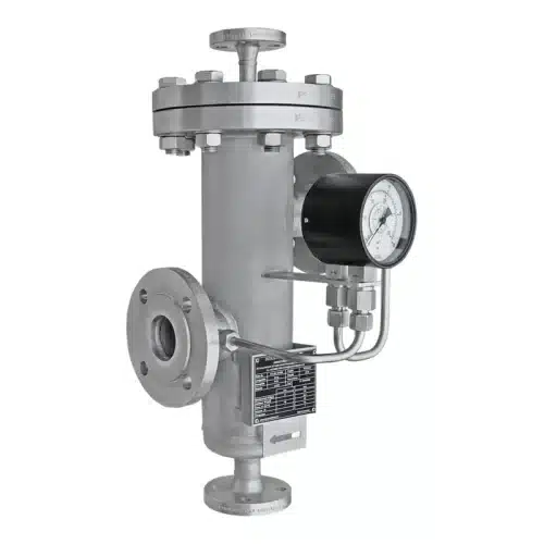 Simplex strainer DN50 in stainless steel with differential pressure gauge for fuels and tank farms