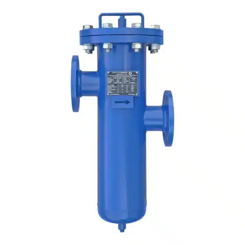 Carbon steel simplex strainer DN80, painted RAL 5010 blue, for water treatment and process water