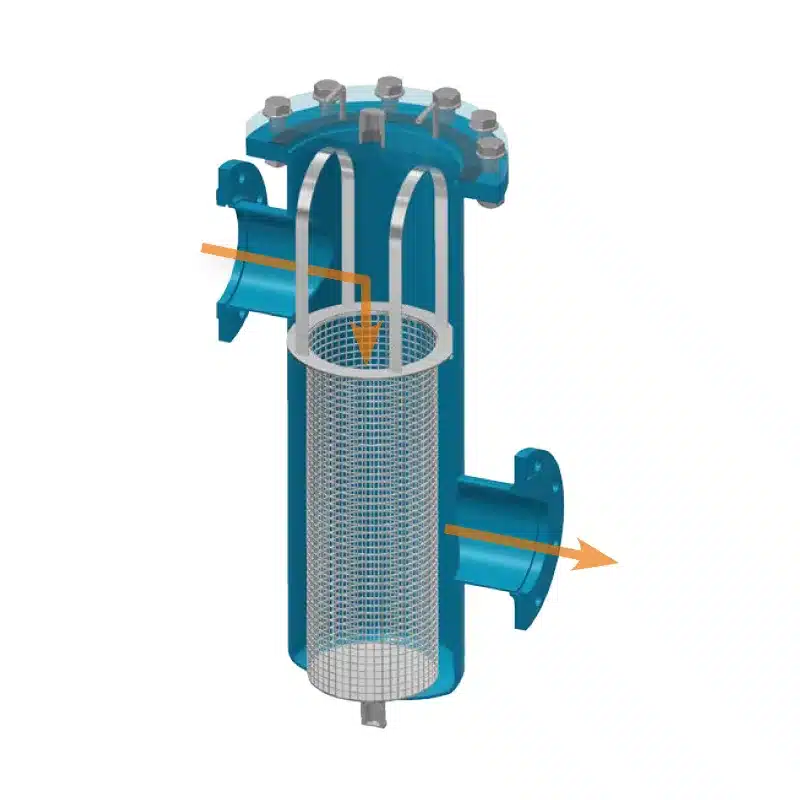 Technical drawing of the operating principle of the simplex strainer in slim design