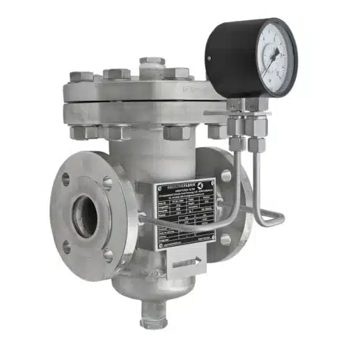 Basket strainer DN50 in stainless steel with mounted differential pressure gauge for differential pressure indication and further options