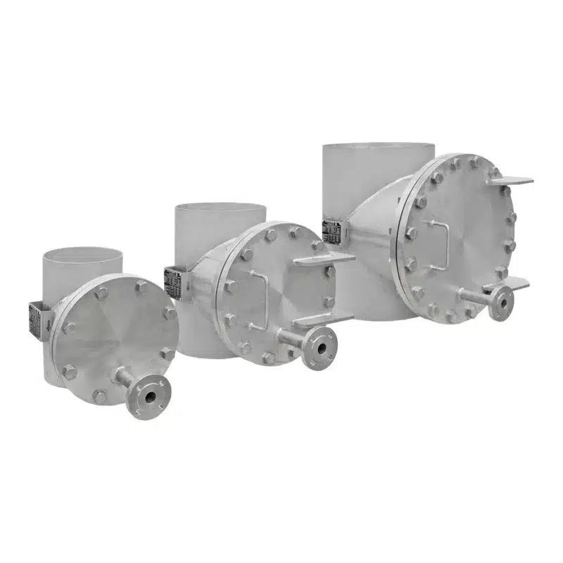 Three T-type strainers in stainless steel in DN200, DN250 and DN400 with vent connection