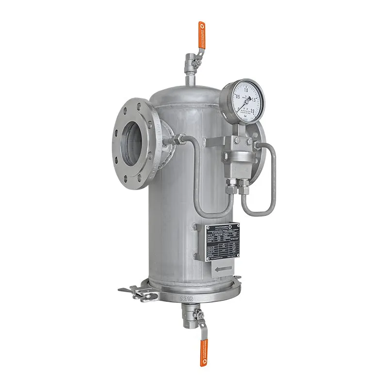 Pot type strainer DN100 in stainless steel with differential pressure ball valve and vent