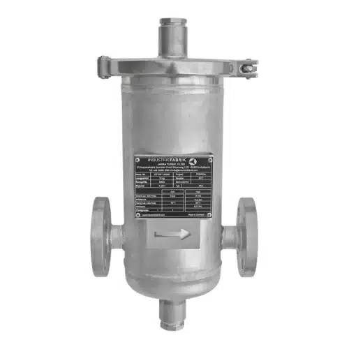 Pot type strainer DN25 in stainless steel with quick-opening closure on the top opening for easy screen change