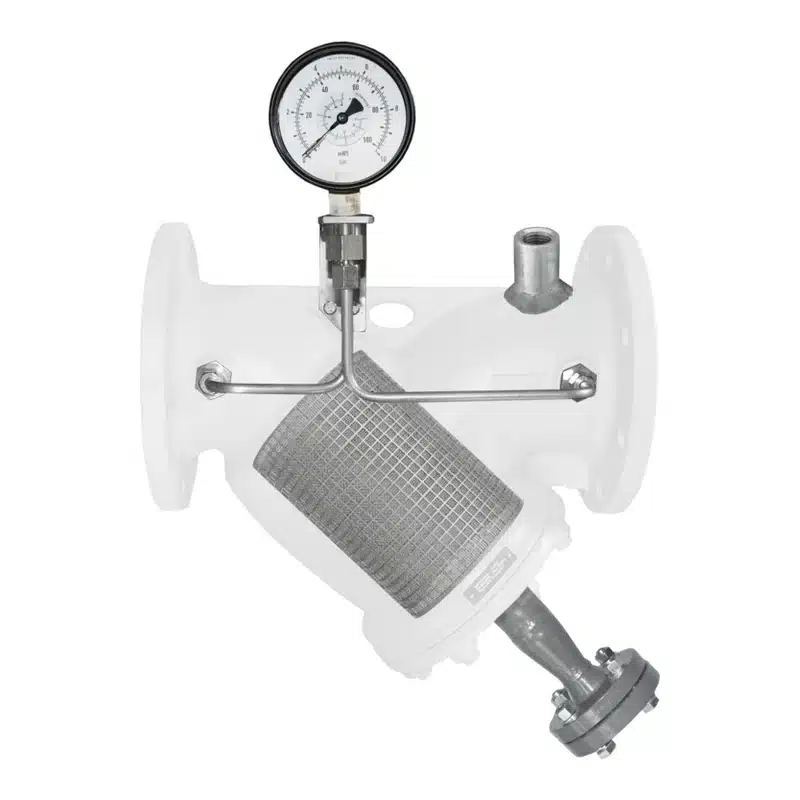 Y strainer DN150 with differential pressure gauge and drain, schematic view