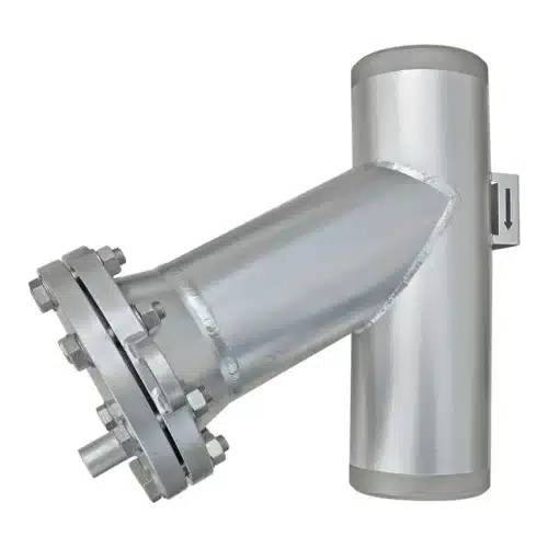 Stainless steel Y strainer with butt-weld ends, for example for steam and condensate lines