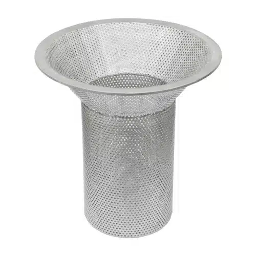 Funnel screen in stainless steel perforated plate in the required shape for filling vessels and tanks