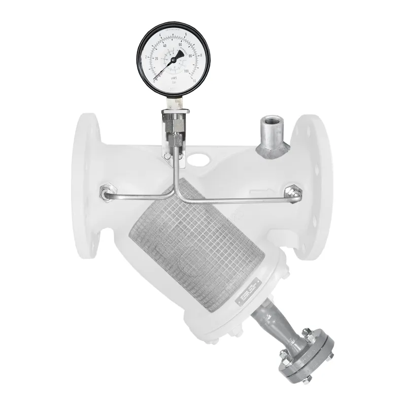 Y strainer with replacement screen as basket element, retrofitted with a pressure gauge connection