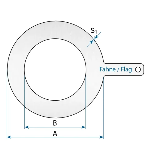 Technical drawing of the paddle spacer with dimensions to DIN 2626