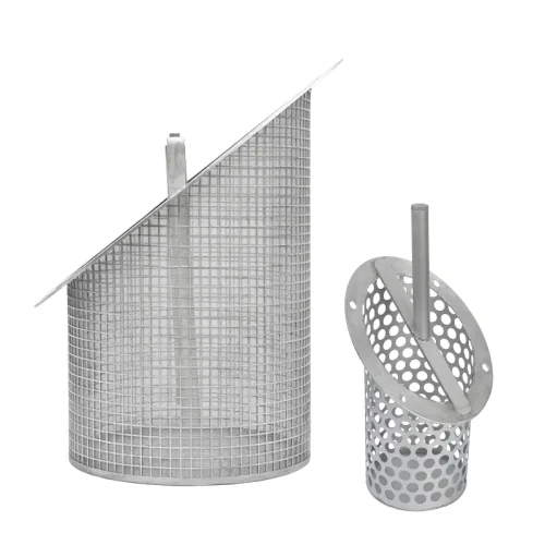 Stainless steel strainer basket as strainer element and replacement screen for basket, simplex and duplex strainers