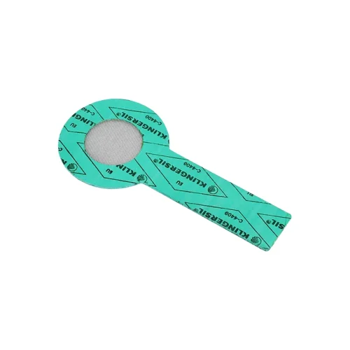Strainer gasket: flange gasket in Klingersil with inserted wire mesh as a temporary strainer