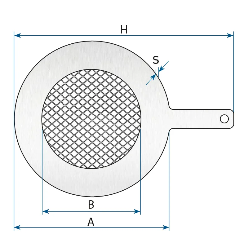 Technical drawing of the flat plate strainer with dimensions: outside diameter and free passage of the screen ring