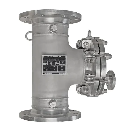 T-type strainer DN150 PN10 in stainless steel with quick-opening closure using eye bolts, here for nitrogen and gases