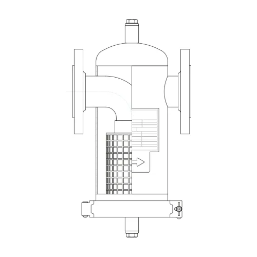 Technical drawing of the pot type strainer in suspended installation position