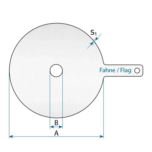 Technical drawing of the restriction orifice plate with the dimensions to DIN 2626