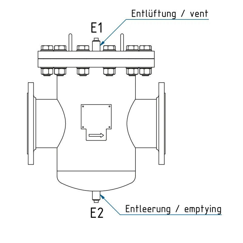 Technical drawing of the basket strainer with the dimensions of the series, part 2
