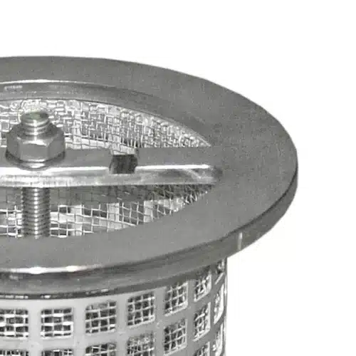 Multi-part strainer element with bolted, exchangeable stainless steel round screen