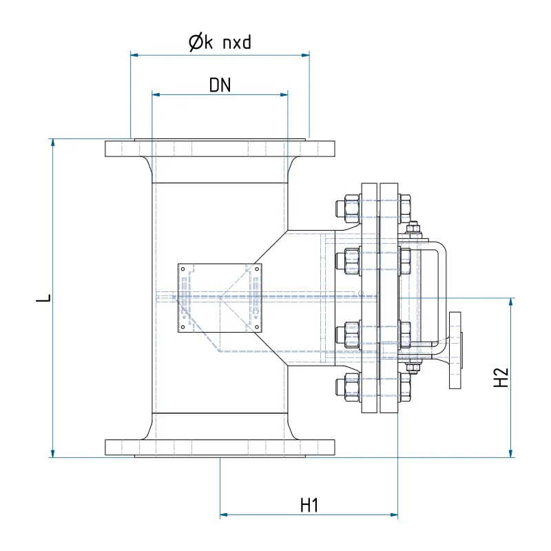 Technical drawing of the T-type strainer with the dimensions of the series, part 1