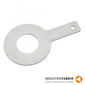 Ring spacer type LS made of stainless steel 1.4301 with handle - Type LS with full bore - as placeholder for spade flanges Mounting between DIN EN 1092-1 / ANSI B16.5 flanges - DIN 2626 manufactured, different nominal sizes (DN) and nominal pressures (PN) in stock - buy in our online store, direct manufacturer and distributor